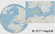 Savanna Style Location Map of Denmark, lighten, semi-desaturated, land only, hill shading