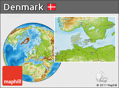Savanna Style Location Map of Denmark, physical outside, hill shading