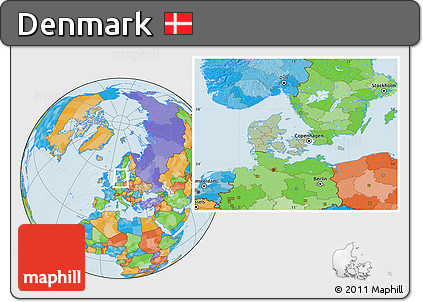 Savanna Style Location Map of Denmark, political outside, hill shading
