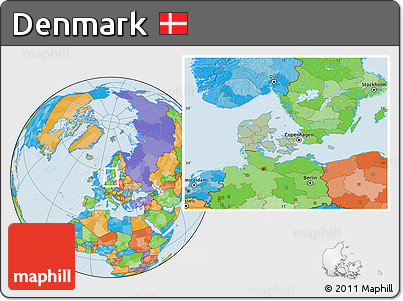 Savanna Style Location Map of Denmark, political outside, hill shading