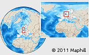 Shaded Relief Location Map of Denmark, highlighted continent, within the entire continent