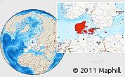 Shaded Relief Location Map of Denmark, highlighted continent