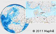 Shaded Relief Location Map of Denmark, lighten, desaturated, land only