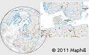 Shaded Relief Location Map of Denmark, lighten, desaturated
