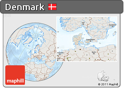 Shaded Relief Location Map of Denmark, lighten
