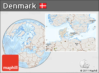 Shaded Relief Location Map of Denmark, lighten