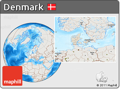 Shaded Relief Location Map of Denmark, lighten, land only