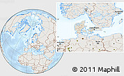 Shaded Relief Location Map of Denmark, lighten