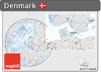 Shaded Relief Location Map of Denmark, lighten, semi-desaturated