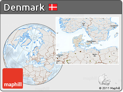 Shaded Relief Location Map of Denmark, lighten, semi-desaturated
