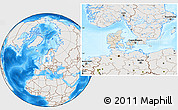 Shaded Relief Location Map of Denmark, lighten, semi-desaturated, land only