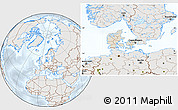 Shaded Relief Location Map of Denmark, lighten, semi-desaturated