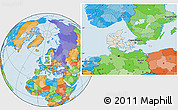 Shaded Relief Location Map of Denmark, political outside