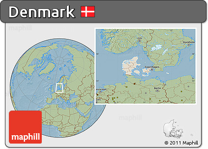 Shaded Relief Location Map of Denmark, savanna style outside, hill shading