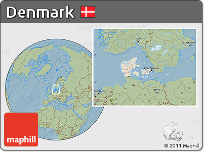 Shaded Relief Location Map of Denmark, savanna style outside, hill shading