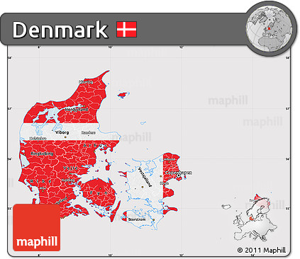 Flag Map of Denmark, flag rotated