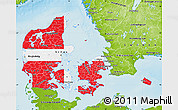 Flag Map of Denmark, physical outside