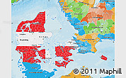 Flag Map of Denmark, political outside, flag centered