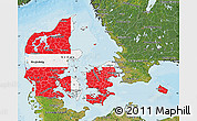 Flag Map of Denmark, satellite outside, bathymetry sea