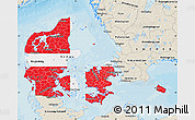 Flag Map of Denmark, shaded relief outside, bathymetry sea