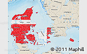 Flag Map of Denmark, shaded relief outside, flag rotated