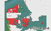 Flag Map of Denmark, single color outside, satellite sea, flag centered