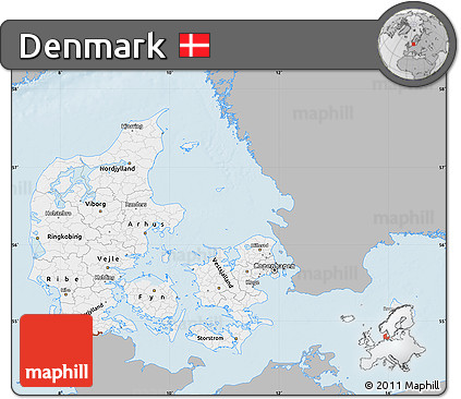 Gray Map of Denmark, single color outside