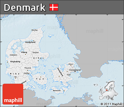 Gray Map of Denmark, single color outside