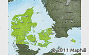 Physical Map of Denmark, darken, semi-desaturated, land only