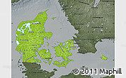 Physical Map of Denmark, darken, semi-desaturated