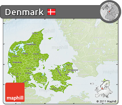 Physical Map of Denmark, lighten