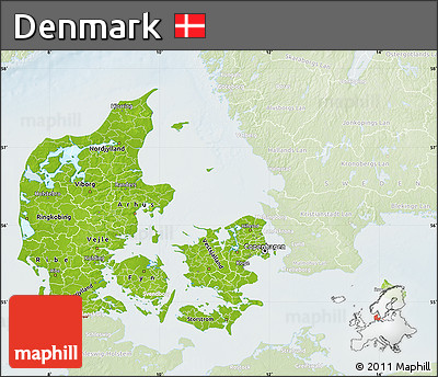 Physical Map of Denmark, lighten