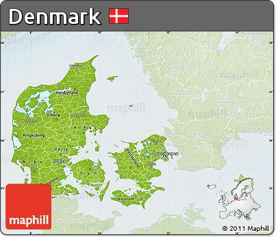 Physical Map of Denmark, lighten