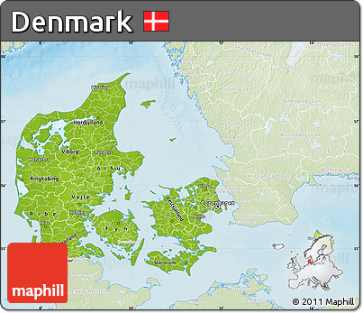 Physical Map of Denmark, lighten, land only