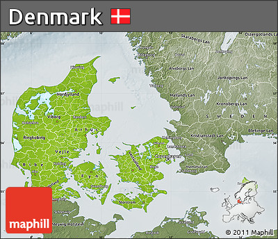 Physical Map of Denmark, semi-desaturated