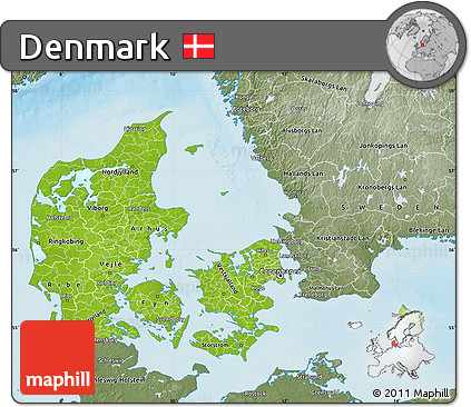 Physical Map of Denmark, semi-desaturated, land only