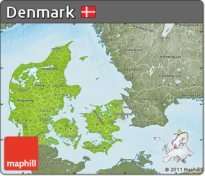 Physical Map of Denmark, semi-desaturated, land only