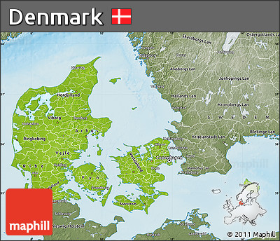 Physical Map of Denmark, semi-desaturated, land only