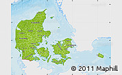 Physical Map of Denmark, single color outside, bathymetry sea, shaded relief sea