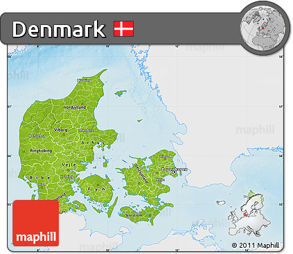 Physical Map of Denmark, single color outside