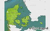 Physical Map of Denmark, single color outside, satellite sea