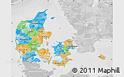 Political Map of Denmark, lighten, desaturated