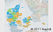 Political Map of Denmark, lighten, semi-desaturated