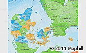 Political Map of Denmark, political shades outside