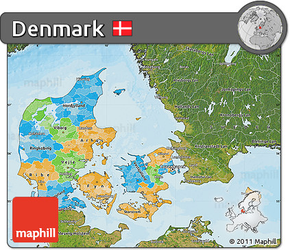 Political Map of Denmark, satellite outside, bathymetry sea