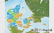 Political Map of Denmark, satellite outside, bathymetry sea