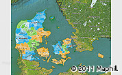 Political Map of Denmark, satellite outside
