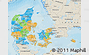 Political Map of Denmark, shaded relief outside, bathymetry sea