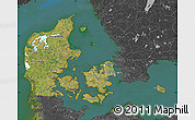 Satellite Map of Denmark, darken, desaturated, land only