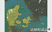 Satellite Map of Denmark, darken, semi-desaturated, land only